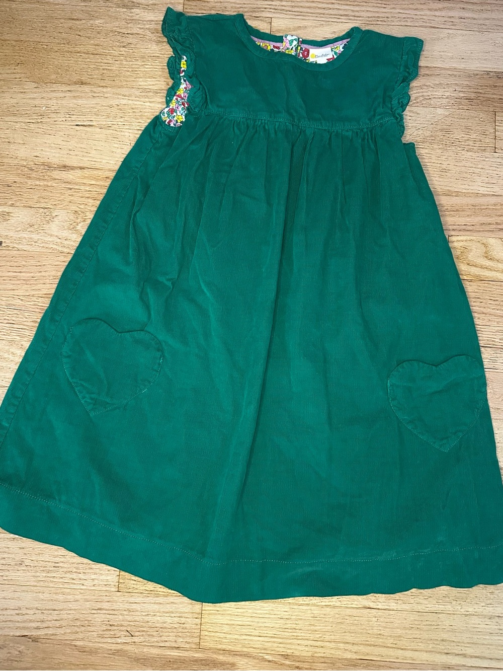 Mini Boden 9-10Y Green Corduroy Heart-Pocket Dress